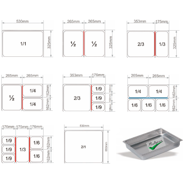 Stainless steel GN gastro trays (2)